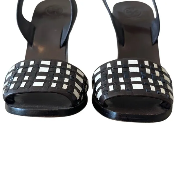 Tory Burch Emori Slingback Sandals‎ Wood Lucite Heel 8.5 - Image 5