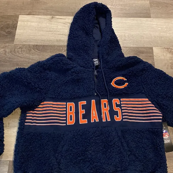NFL New! Chicago Bears womens navy blue sherpa hoodie size L - Image 2