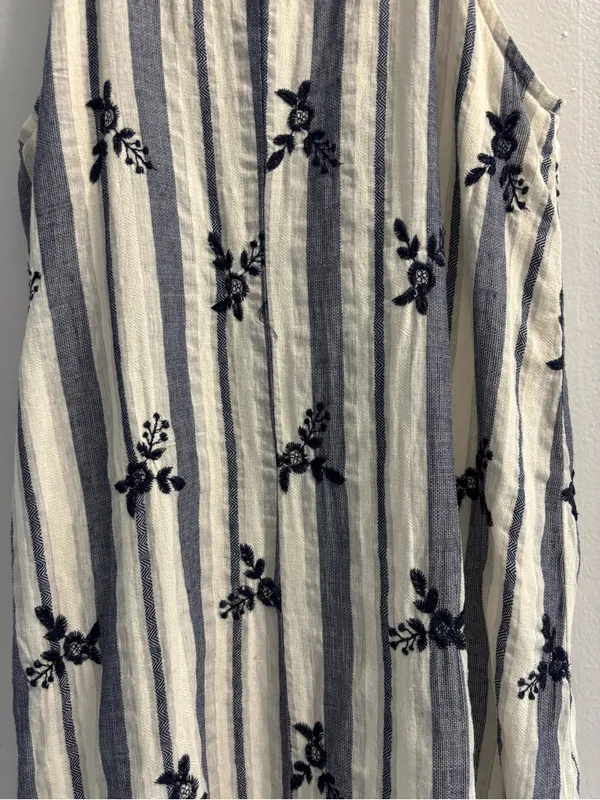Miami Embroidered Stripe Halter Dress XS Blue White Boho Coastal Chic Mini - Image 6