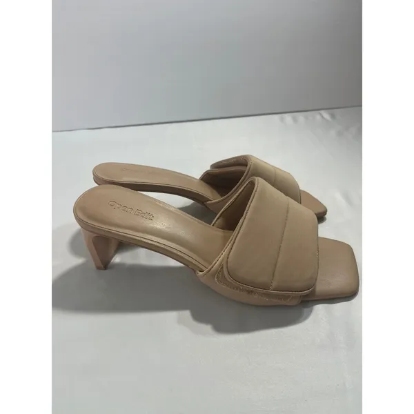 Open Edit Cava Padded Block Heel Women 7.5 Nude Square Toe Slide Sandals Mules‎ - Image 3