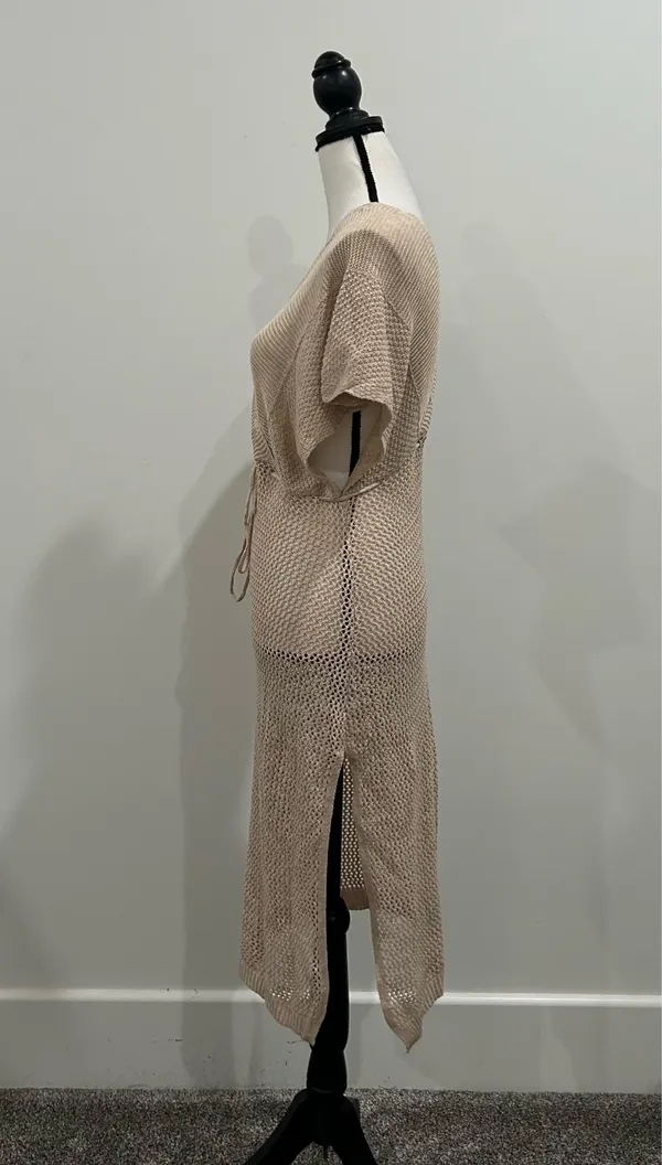 Beach Cover Up Dress Tan Size L - Image 3