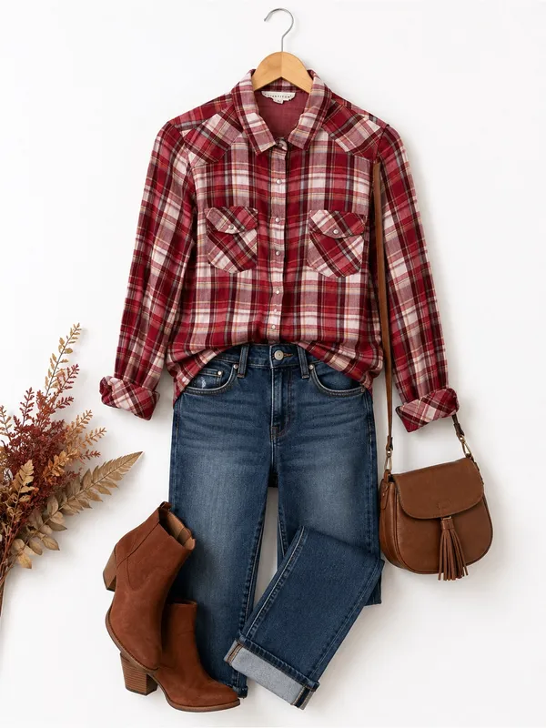 Love Stitch Play The Field Burgundy Plaid Button UP Shirt Size M - Image 9