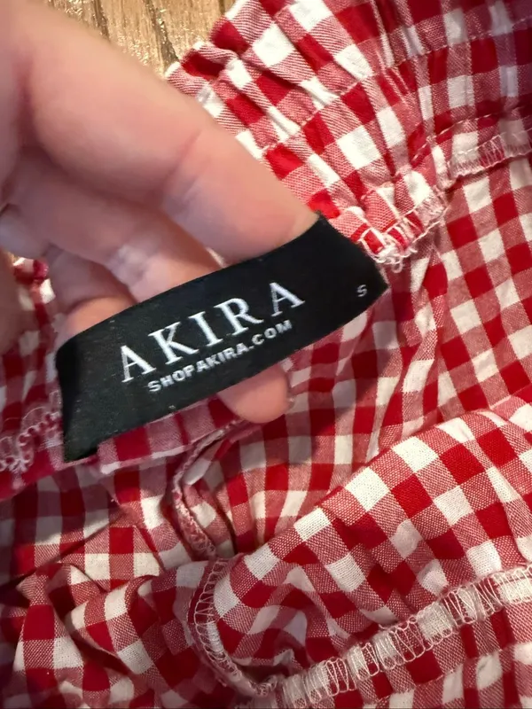Akira gingham red and white wide leg side tie pant size small - Image 5