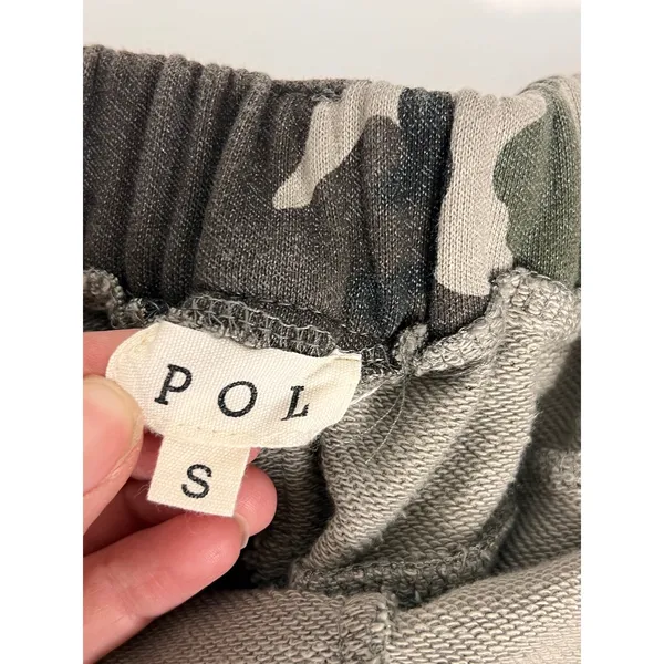 POL Camo Sweat Shorts Size Small Raw Hem High Rise Stretch Lounge Casual - Image 5