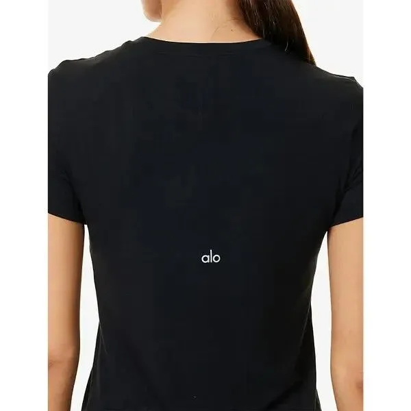 Alo Yoga All Day Relaxed Fit Stretch-Jersey T-Shirt Black Womens Sz XS Gym Yoga - Image 2