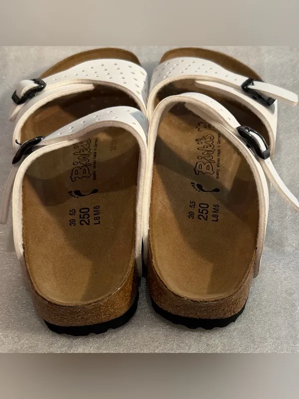 Birkis Women’s White Perforated Dual-Buckle Sandals NWOT - Image 3