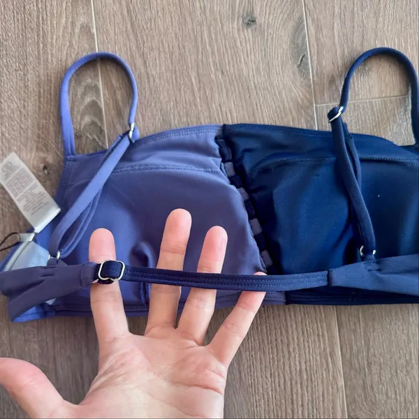 Calia Swim Looped Front Bikini Top Open Back Blue Colorblock Small NEW - Image 7