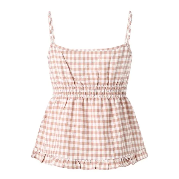 Nordstrom Women's Tan Gingham Y2K tank Top Size Medium! - Image 5