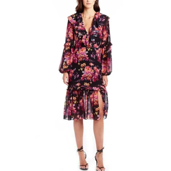 Amanda Uprichard Talulah Midi Dress Evening Blossom Floral Black - Image 3