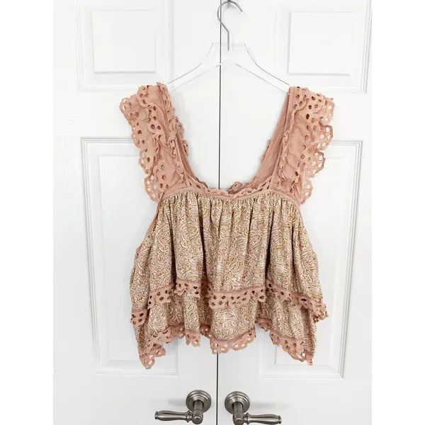 Anthropologie Let Me Be Eyelet Tiered Swing Top Blush Romantic Boho Cottagecore - Image 3
