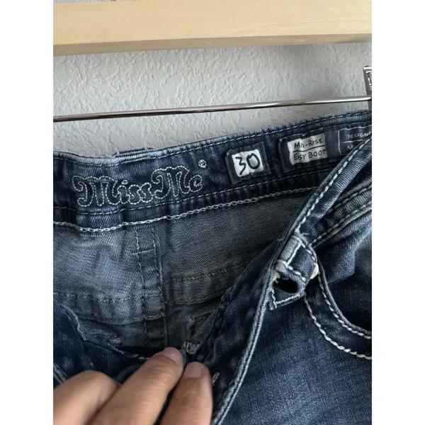 Miss Me Mid Rise Easy Bootcut Jeans 30 Blue Thick Stitch Bling Western Y2K Boho - Image 4