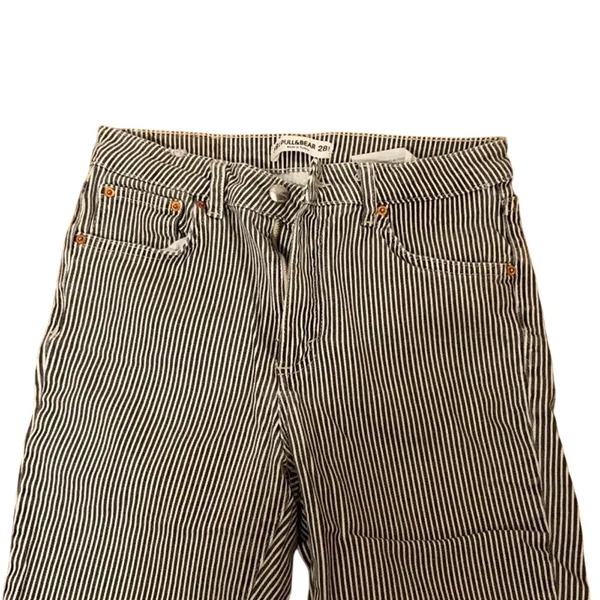 PULL&BEAR Striped Skinny Crop Jeans Sz 28 Gray White Raw Hem Stretch Cotton - Image 9