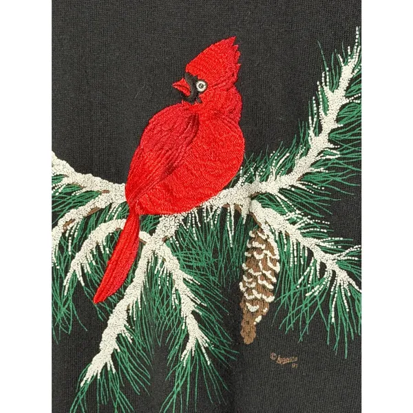 Vintage 1991 Jerzees Cardinal Bird Sweatshirt XL Black Red Collar Made in USA - Image 3