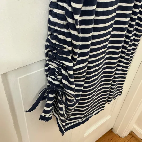 Toad&Co Striped Ruched Midi Dress M Blue Organic Cotton Coastal Nautical Preppy - Image 2
