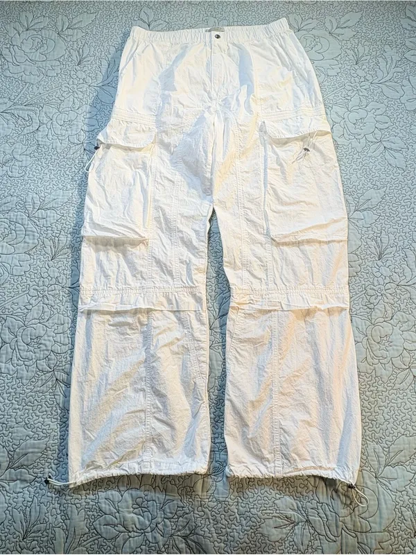 💥AllSaints Barbara White Cargo Parachute Pants Utility Drawstring Hem Sz 8🧡 - Image 3