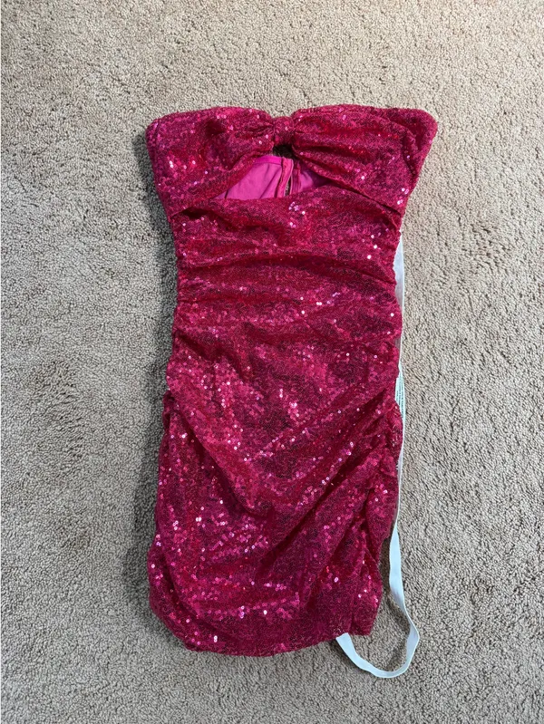 Lucy in the Sky Hot Pink Sequin Mini Dress - Image 3