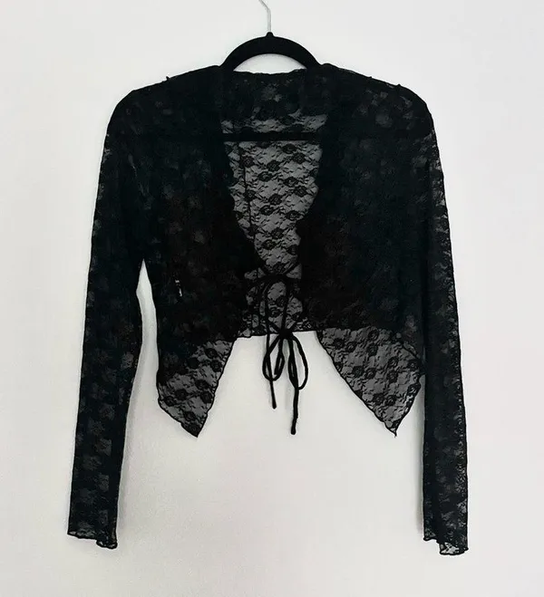 12th Tribe Constance Black Lace Tie Front Top - Image 4
