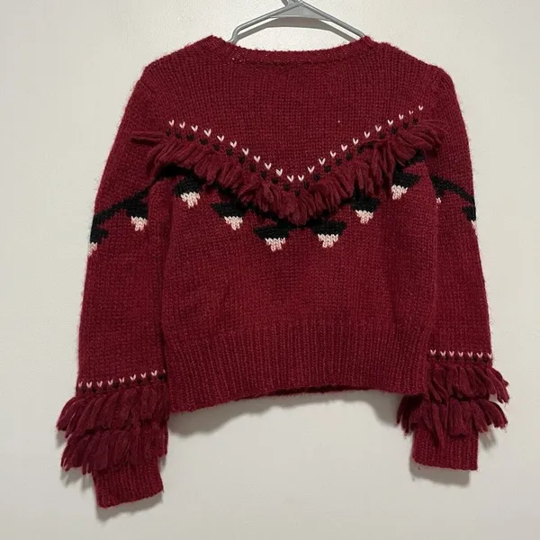 LoveShackFancy Atlas Fringe‎ Crop Red Baby Alpaca Wool Blend Sweater Size Small - Image 7