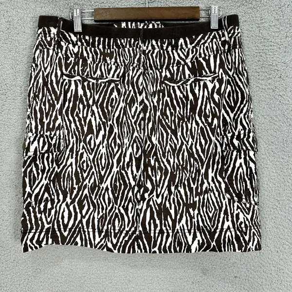 Chicos‎ Cargo Mini Skirt Womens 2 Large Brown Zebra Stretch Resort Preppy Travel - Image 3