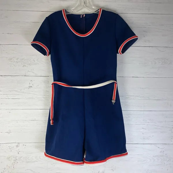 Vintage Aileen navy blue nautical romper womens size 10 (S-M) - Image 4