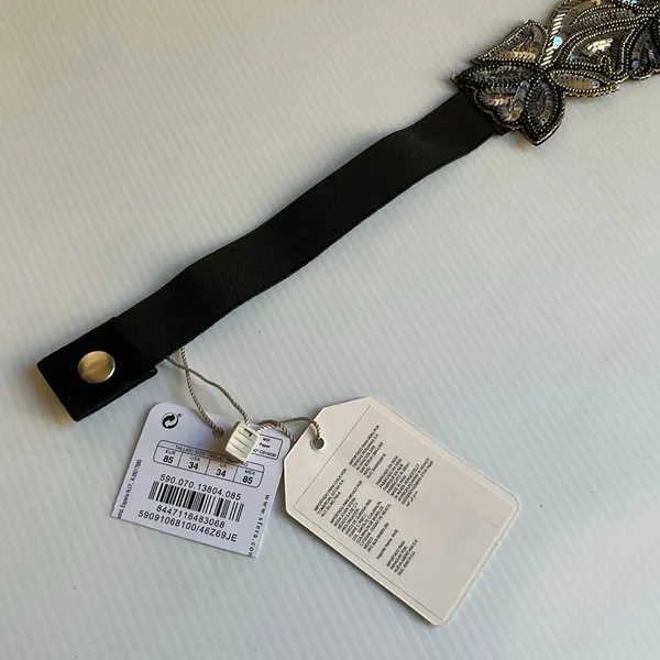 Silver Beaded Embroidered Boho Festival Floral Belt Elastic Sz 34 Waistband NWT - Image 10