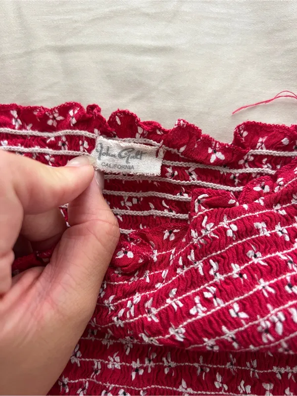 Brandy Melville Red Floral Smocked Tube Top - Image 2