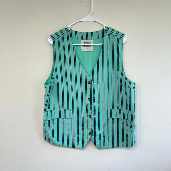 Damson Madder Anthro Green Striped Coco Waistcoat Vest 14 Women - Image 2