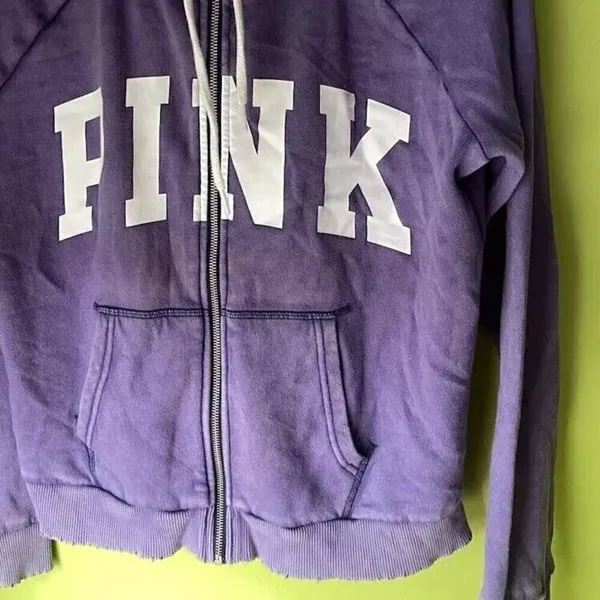 Victoria's Secret Vintage PINK Full Zip Hoodie Purple White Women's Size Large - Image 2