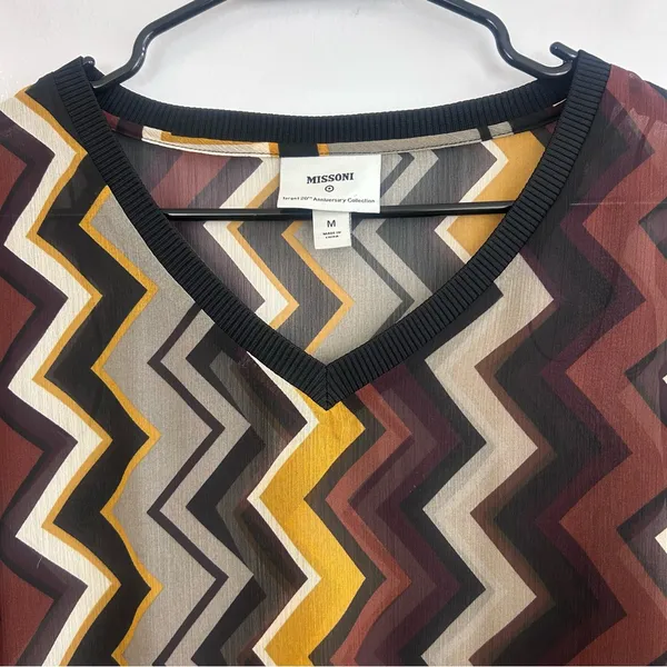 Missoni for Target Zig Zag Brown/Black Pullover V-neck Sheer Blouse Size Medium - Image 6