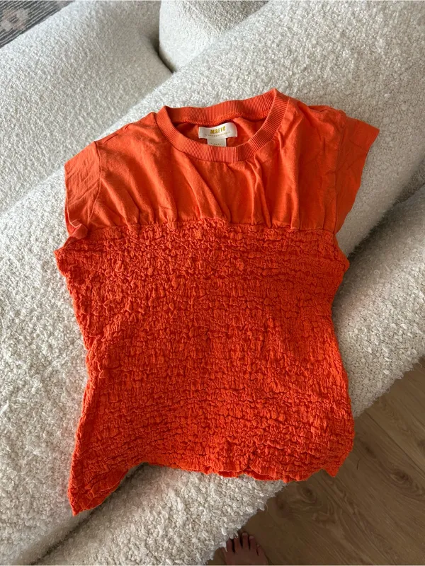 Anthropologie Maeve Ruched Crinkle Cotton Orange Top XS - Image 2