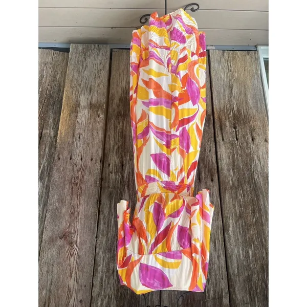 Abel‎ the Label Anthropologie Size XS Swish Hi Lo Dress Orange Pink Smocking - Image 2