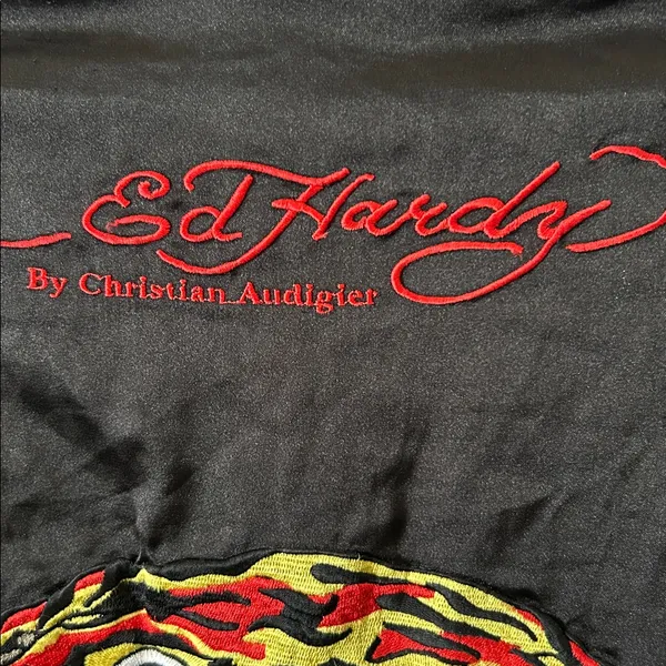Ed Hardy Womens Bomber Jacket Black Zip Roar Embroidered Butterfly‎ Eyes Vintage - Image 8