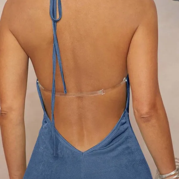 Elegant Blue Halter Maxi Dress - Image 5