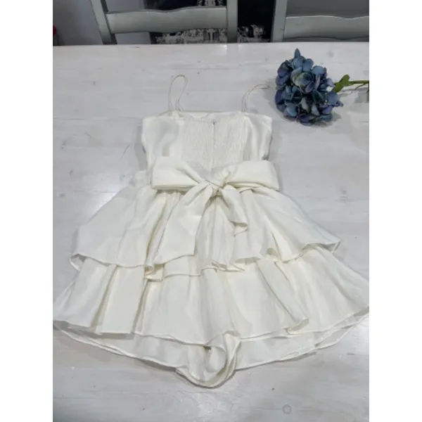 DO+BE White Ruffle Mini jumper romper Smocked Size S‎ - Image 4