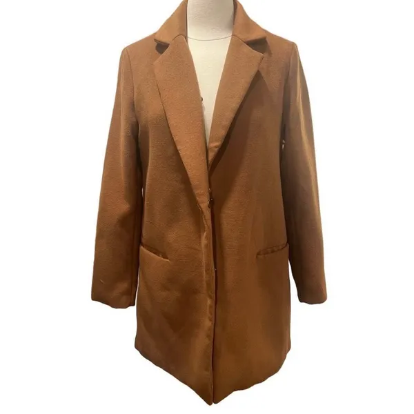 Womens Fall Minimalist Tan Dress Coat Jacket M Forever21 - Image 3