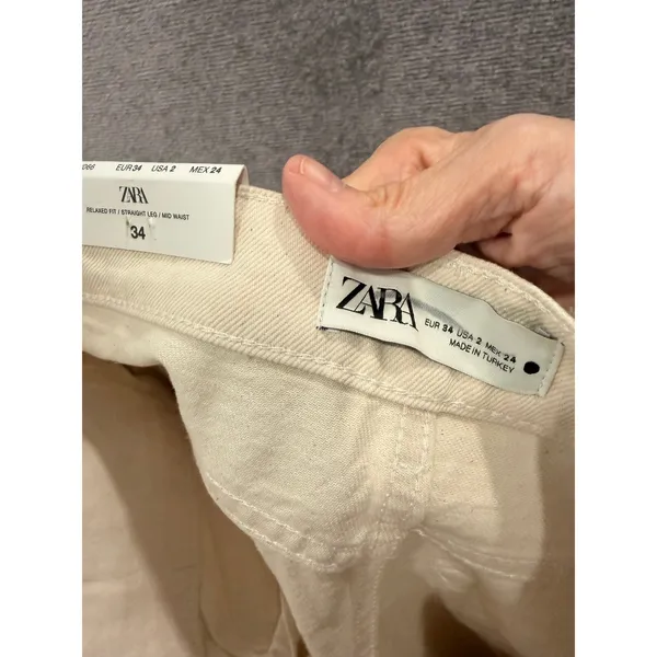 Zara Women Jeans Size 2 Silver The Boy Boy Fit Metallic Straight Leg Denim - Image 7