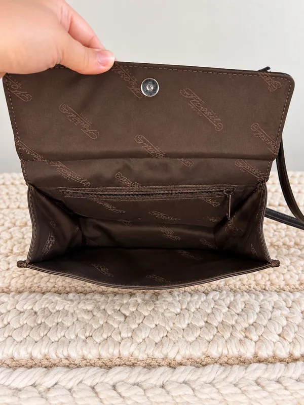 Vintage Fossil Brown Leather Organizer Crossbody Bag Wallet Purse Y2K - Image 6
