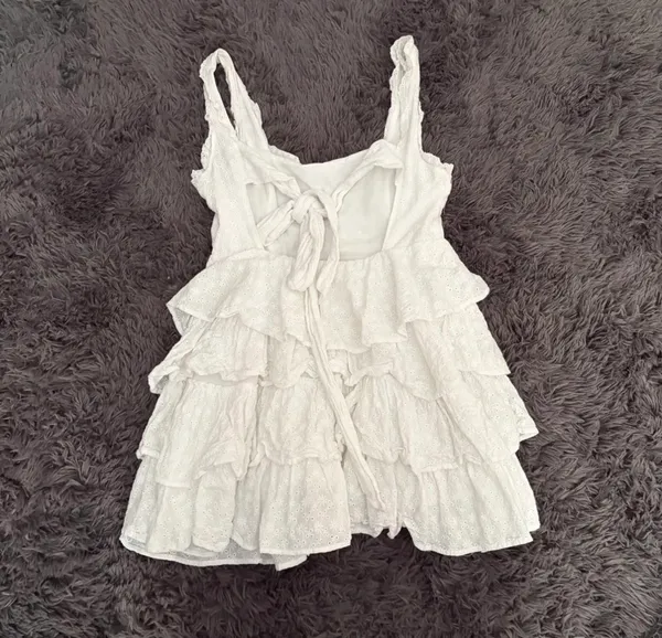 Altar’d State White Eyelet Tiered Ruffle Mini Dress Size L - Image 2