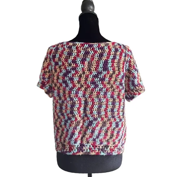 Handmade Crochet Cardigan Short Sleeve Multi Color Variegated Boho Bolero Hippie - Image 3