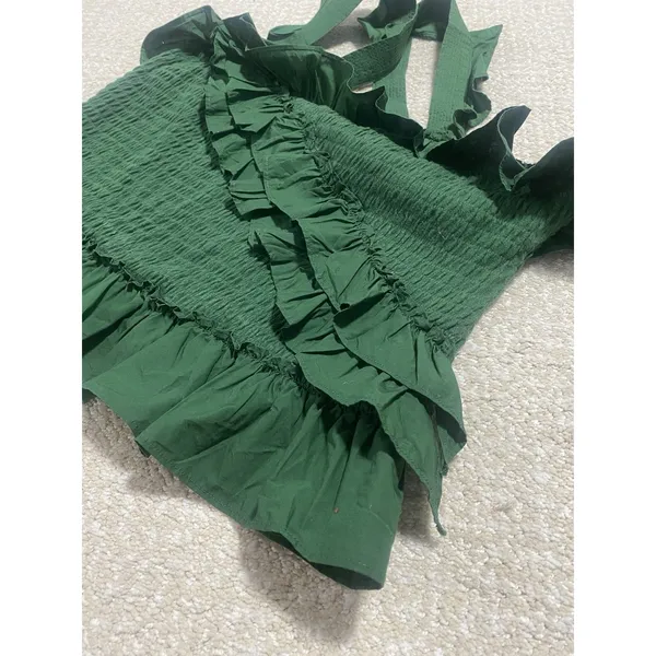 Anthropologie Green Smocked Ruffle CamisolTank Top Square Neck Sleeveless SizeL - Image 9