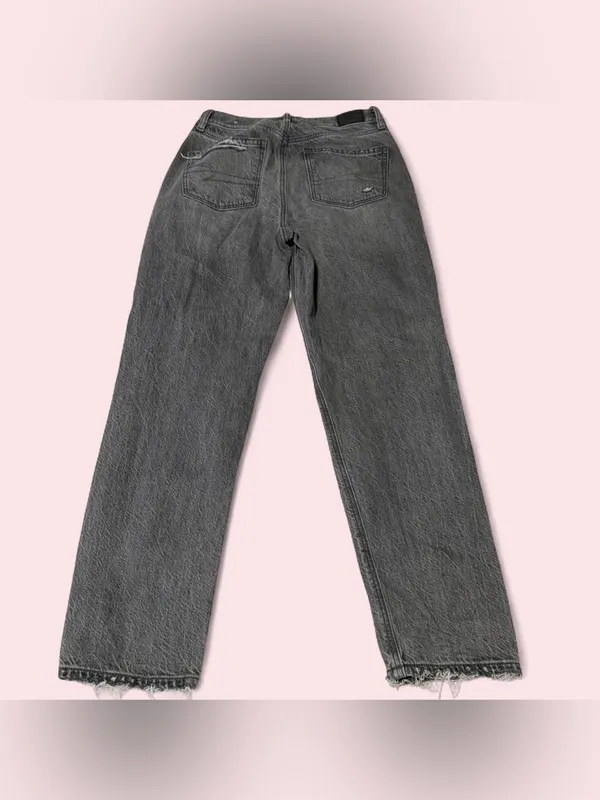 American Eagle Outfitters Women's Grey Distressed Straight-Leg Mom Jeans - Image 2