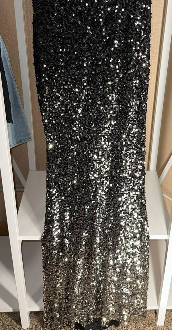 Boutique One shoulder bow tie black formal sequin prom dress - Image 4