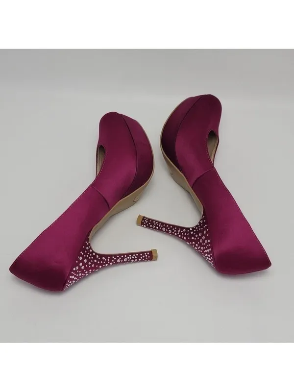 Fusia Pink Rhinestones Heel Satin Pumps Shoes By Olsenboye Size 7 - Image 10