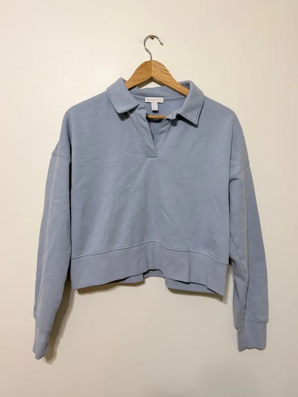 Beyond Yoga LuxeFleece Collared Sweatshirt Size Small Blue Sweater - Image 2