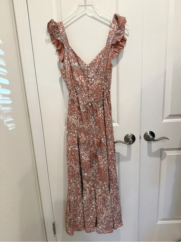 CLEOBELLA‎ Sophia Midi Dress in Marled Print Pink Flutter Sleeves Button Front S - Image 3