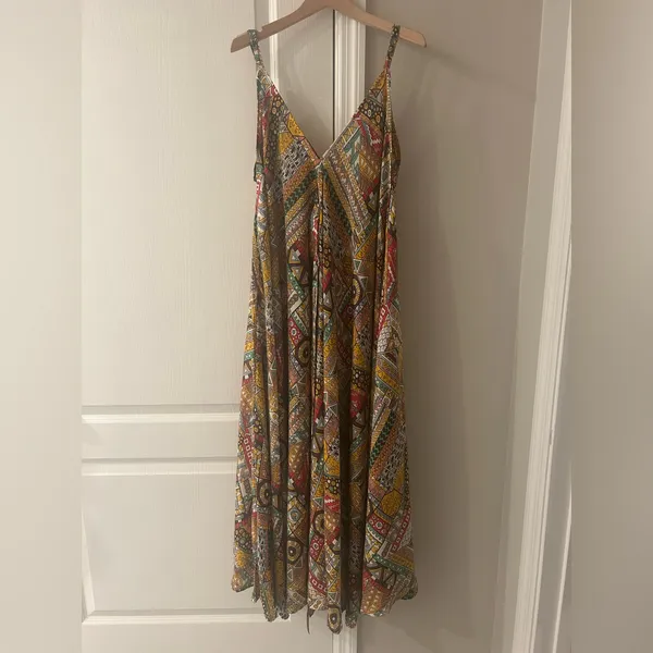 Geo Ethnic Print Silk Maxi Dress - Image 5