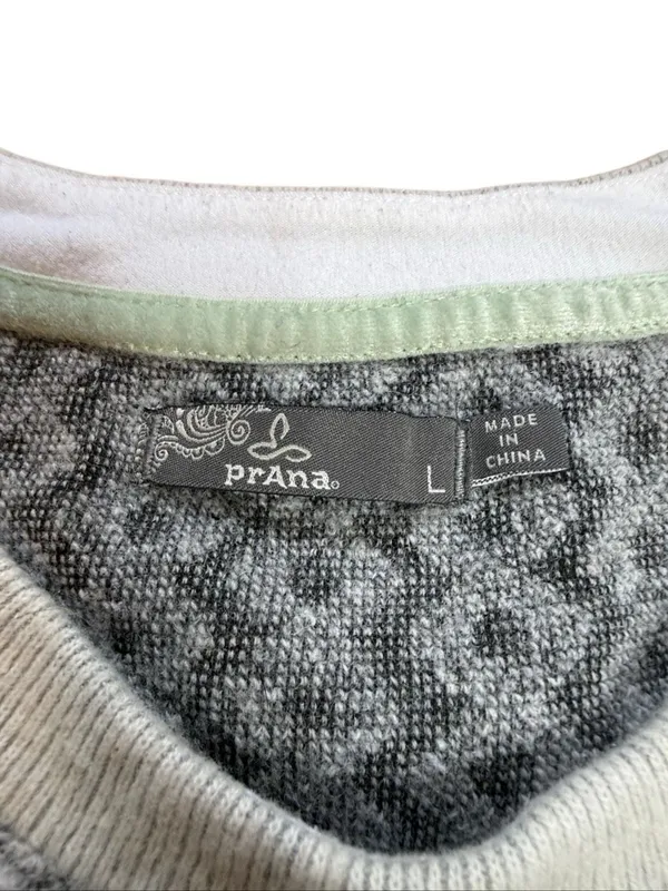 Prana Aya Gray Gravel Cable Knit Patchwork Wool Blend Sweater Large - Image 5