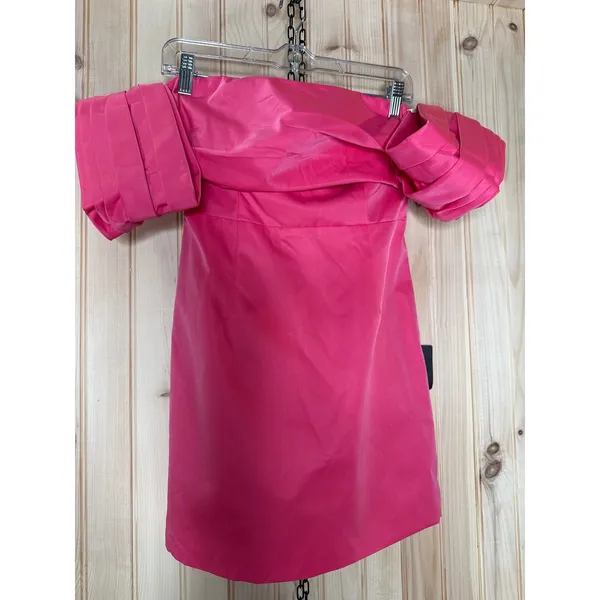 NWT Lulus Totally Haute Hot Pink Satin Pleated Off-the-Shoulder Mini Dress Sz M - Image 2