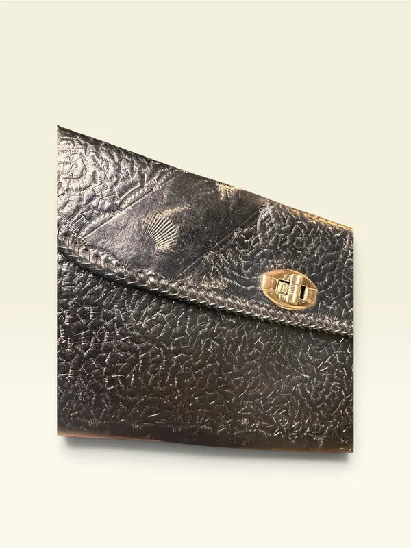 Vtg Hand Tooled Leather Envelope Clutch Wristlet 11" Purse - Image 3