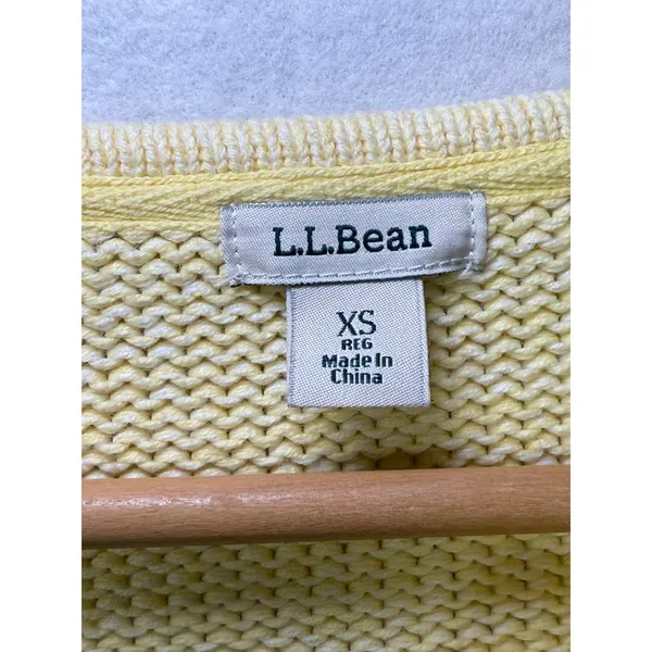 L L Bean‎ Light Yellow V Neck 100% Cotton Knit Sweater Long Sleeve Casual XS - Image 2